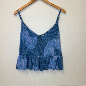 Makai Beach Hawaii 2 Tone Blue cami cropped bloused with ruffles size Large